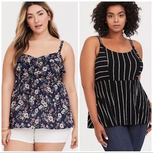 Torrid *BUNDLE OF 2* Black Stripe and Navy Floral Babydoll Tops